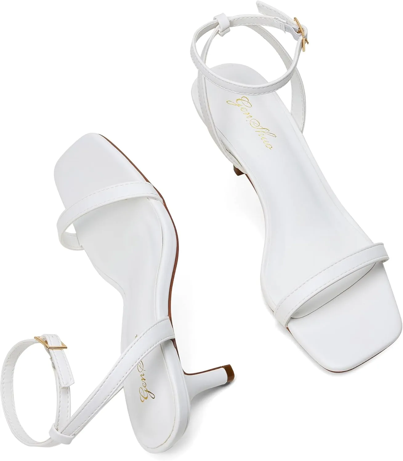 GENSHUO Square Open Toe Ankle Strap Heels Sexy Strappy Women Stiletto Heeled Sandals