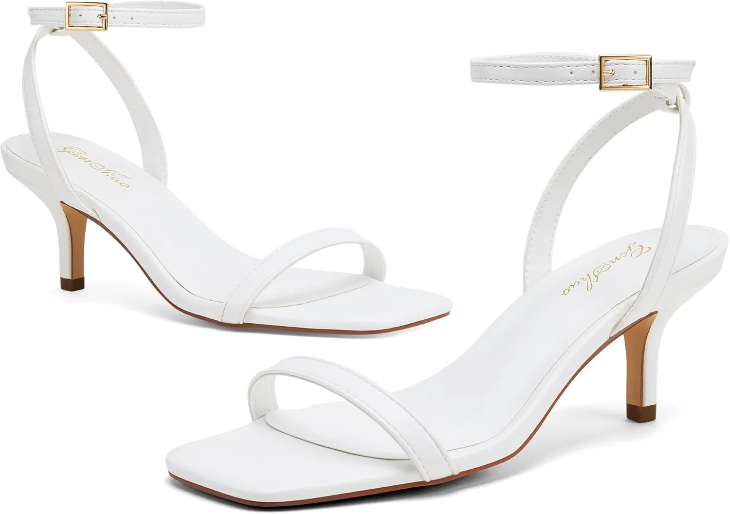 GENSHUO Square Open Toe Ankle Strap Heels Sexy Strappy Women Stiletto Heeled Sandals