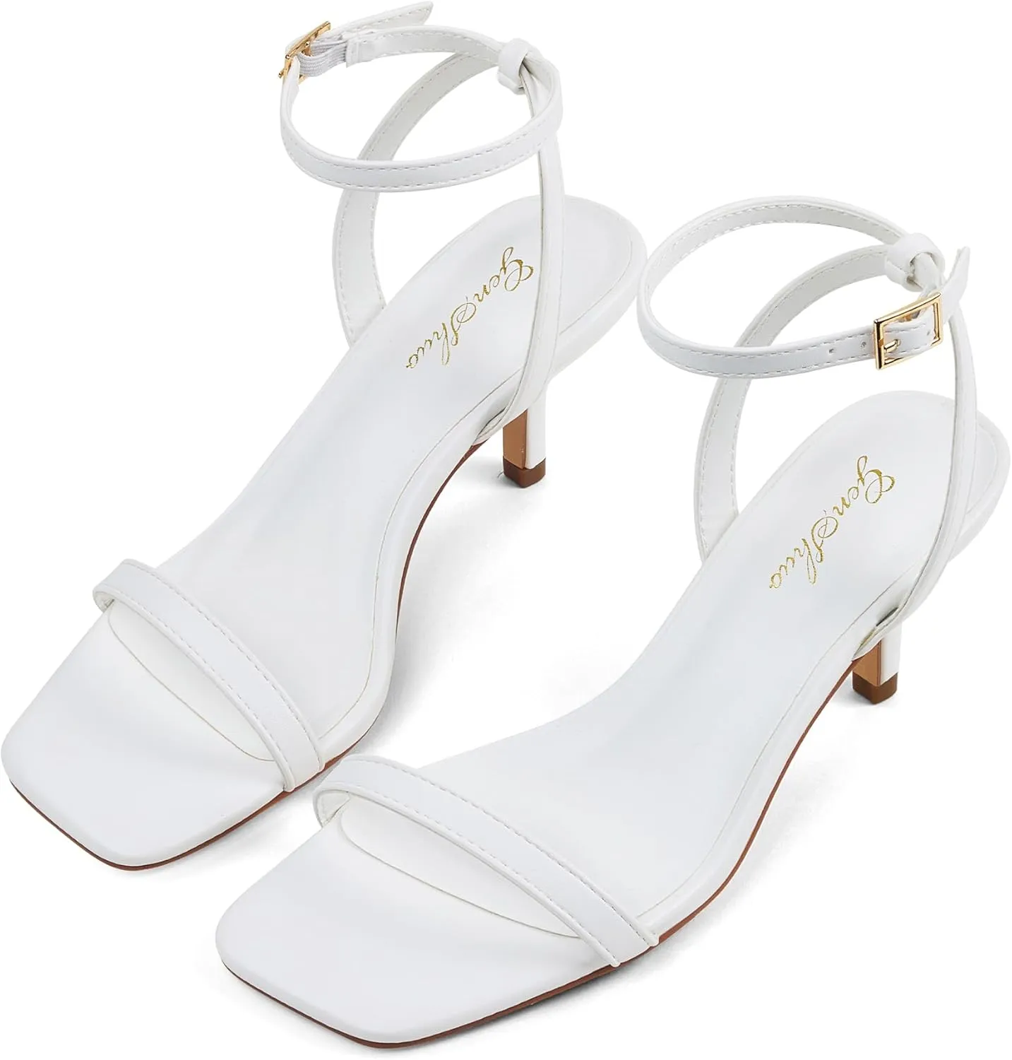 GENSHUO Square Open Toe Ankle Strap Heels Sexy Strappy Women Stiletto Heeled Sandals