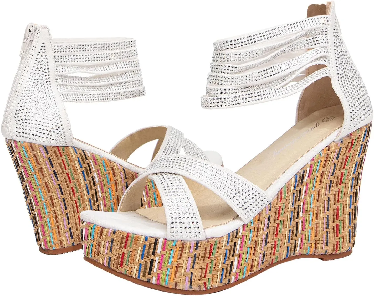 getmorebeauty Women's Wedge Sandals With Pearls Across The Top Platform Sandals High Heels
