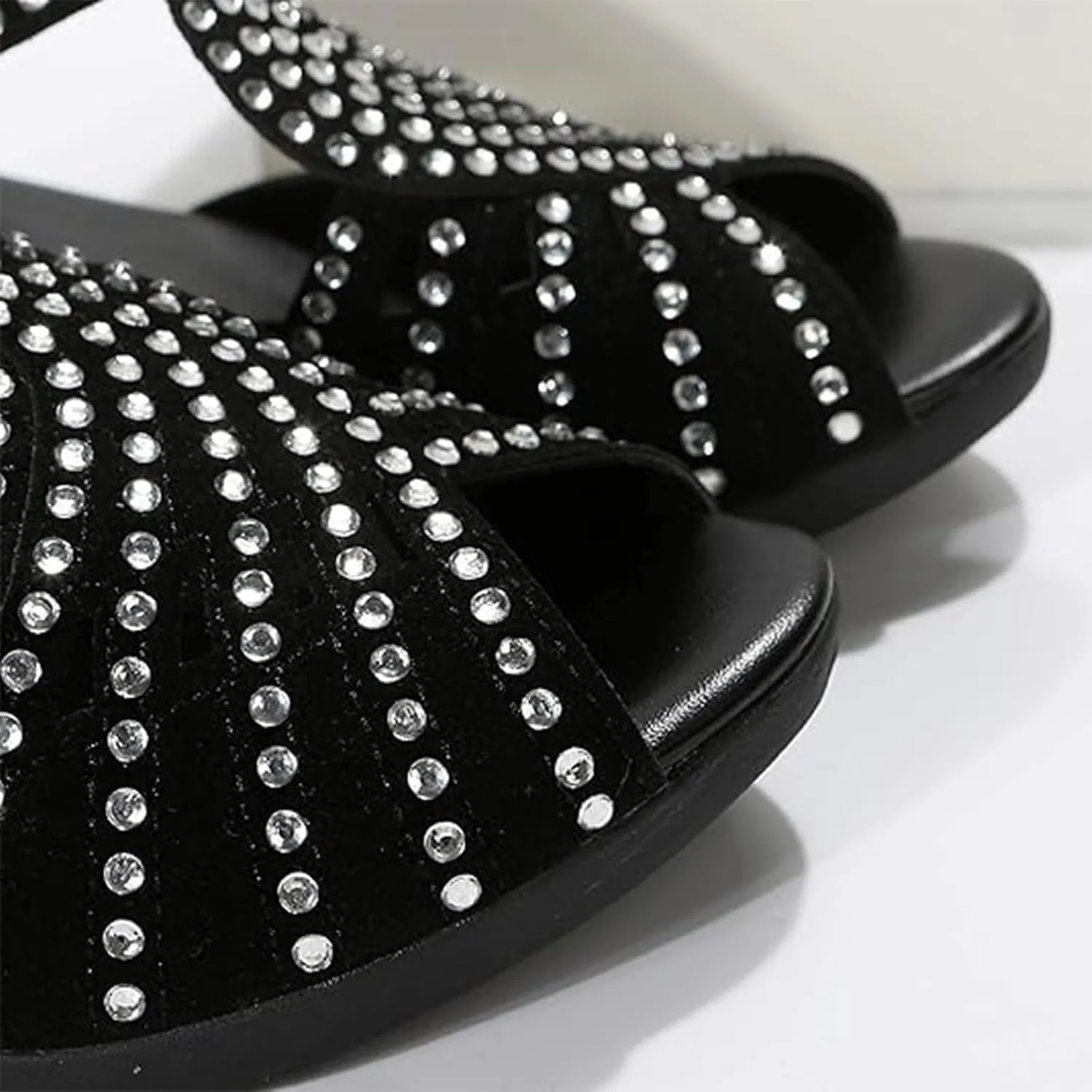Glow Step Orthopedic Sandals, Glow Step Orthopedic Low Heel Cut-Out Sandals, Sparkly Rhinestone Low Wedge Heel Shoes