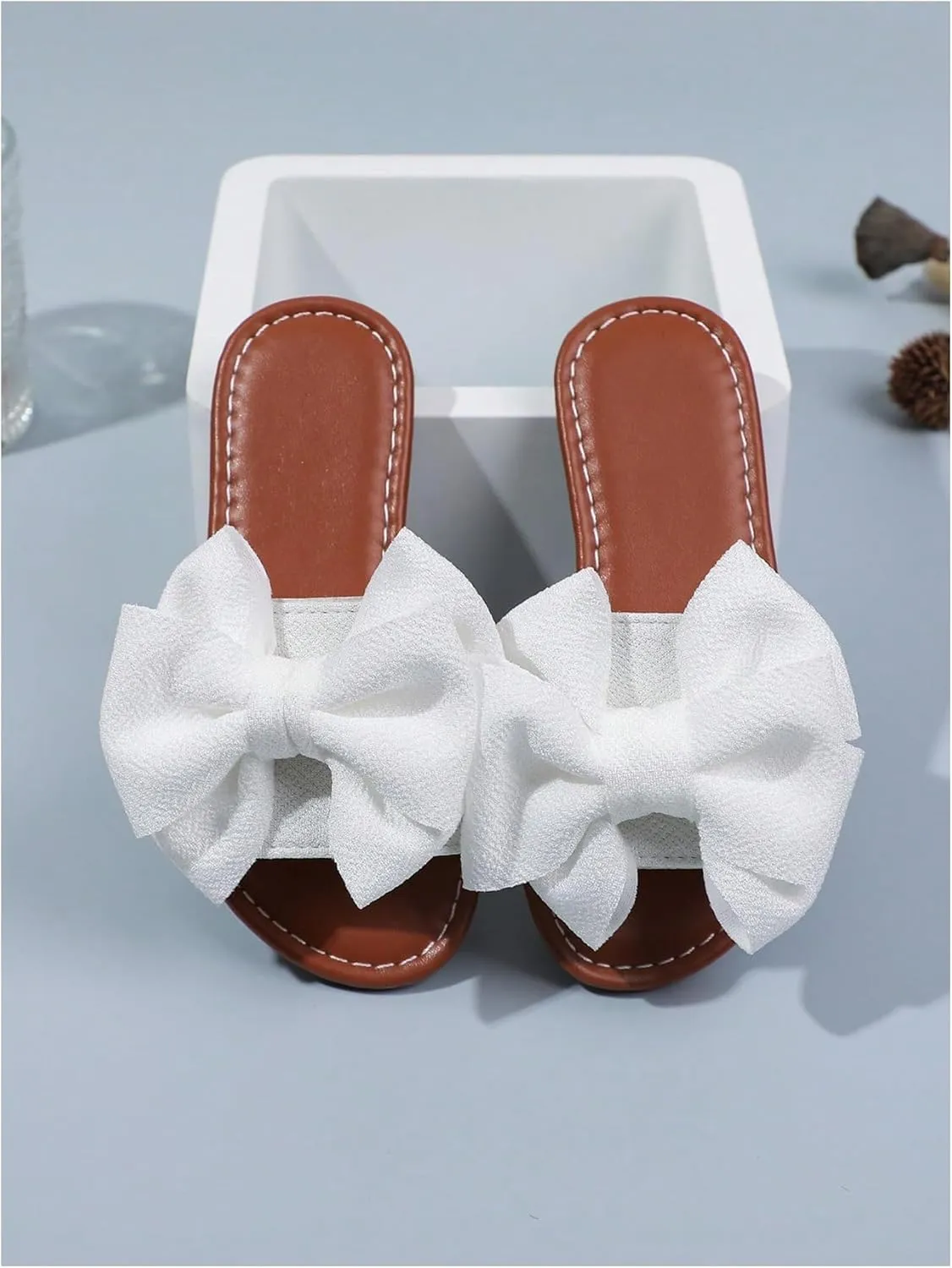 GORGLITTER Girl's Bow Flat Slip on Sandals Round Open Toe Summer Slides Sandal
