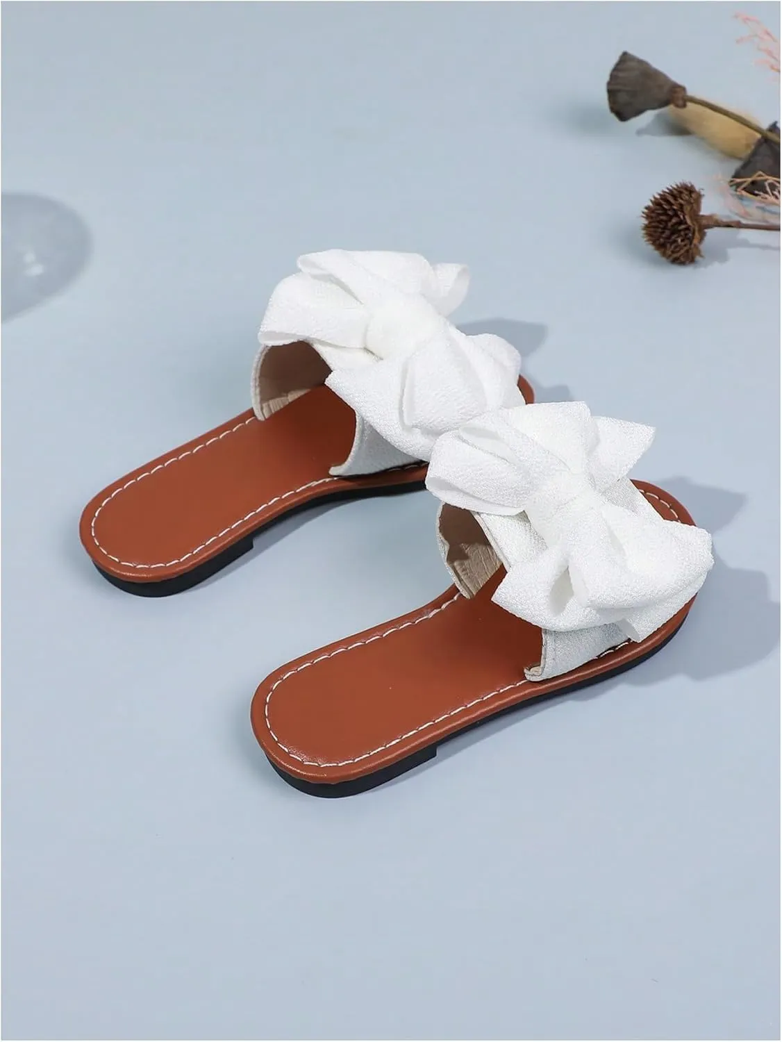 GORGLITTER Girl's Bow Flat Slip on Sandals Round Open Toe Summer Slides Sandal