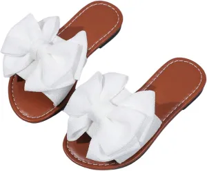 GORGLITTER Girl's Bow Flat Slip on Sandals Round Open Toe Summer Slides Sandal