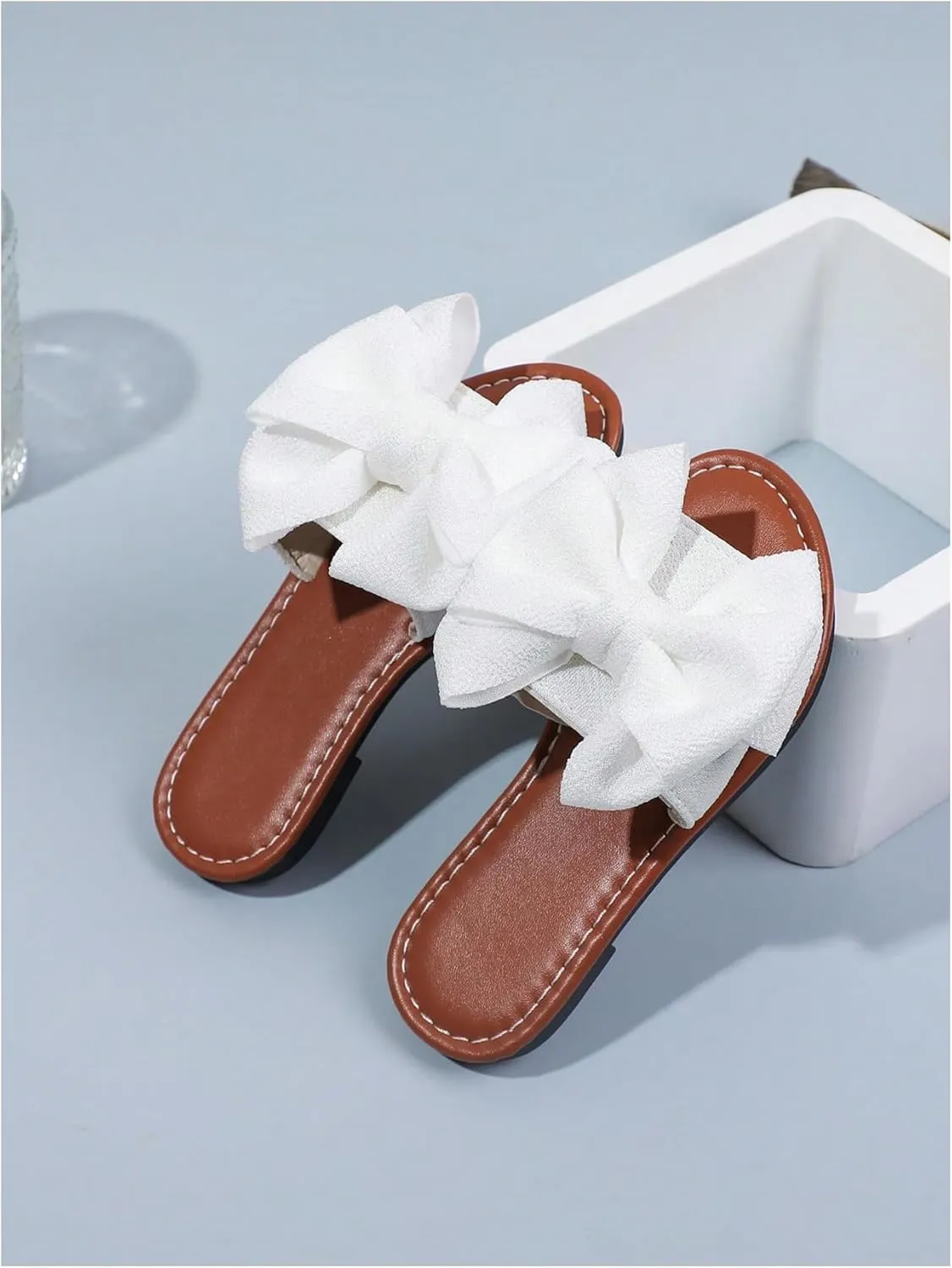 GORGLITTER Girl's Bow Flat Slip on Sandals Round Open Toe Summer Slides Sandal