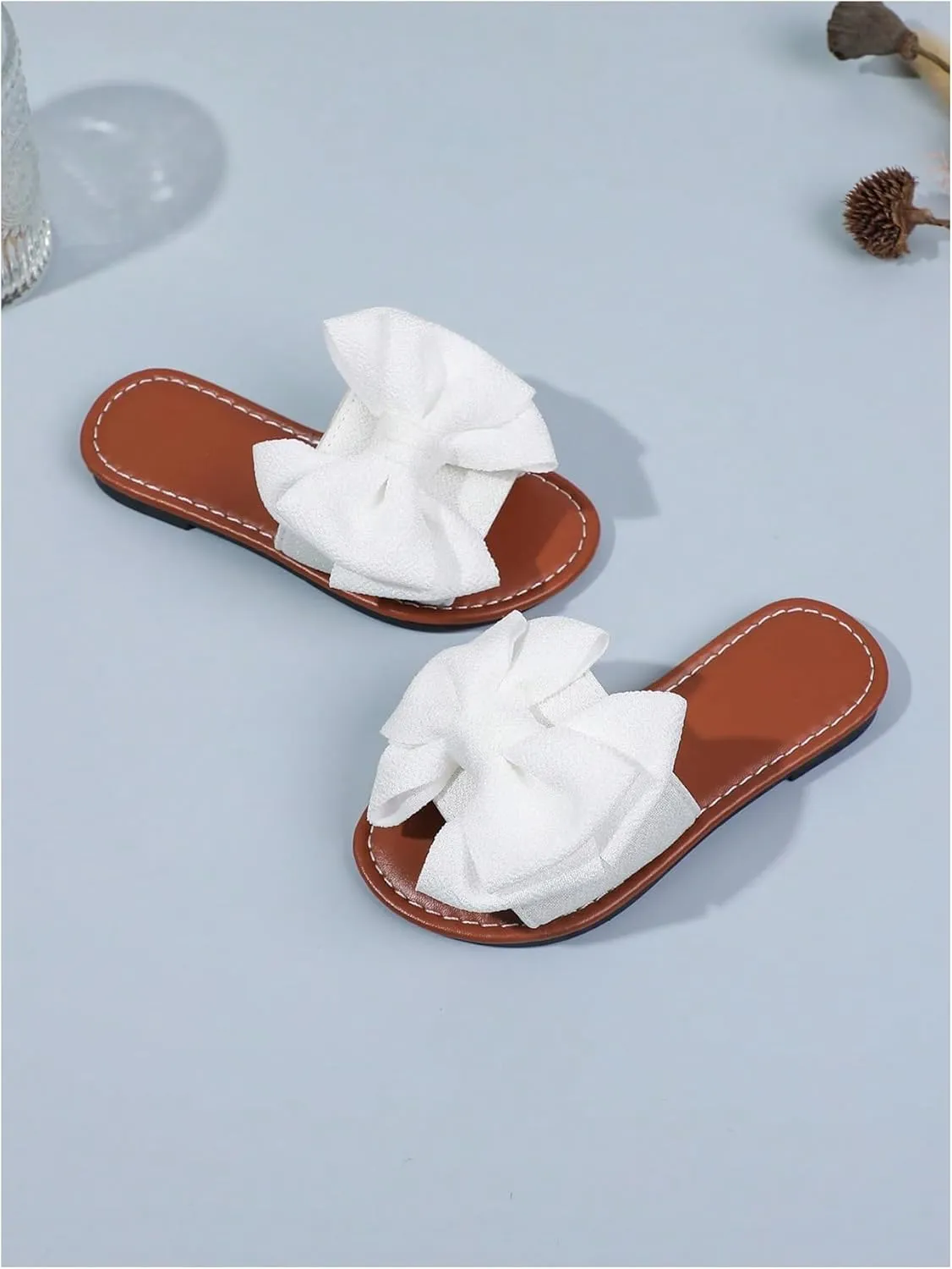 GORGLITTER Girl's Bow Flat Slip on Sandals Round Open Toe Summer Slides Sandal