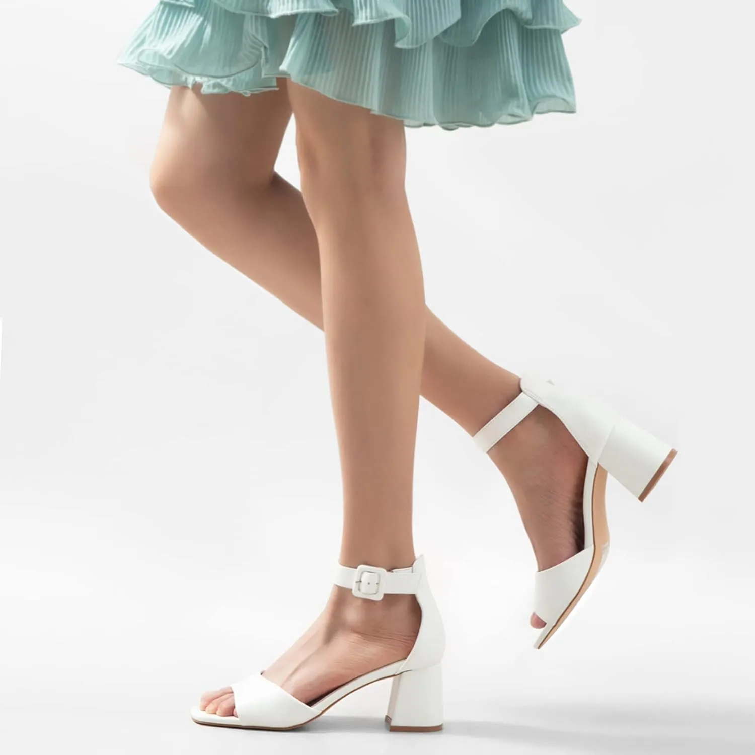 Greatonu Sandals For Women 2025 Women's Ankle Strap Block Heels Dress Shoes Open Toe Heeled Sandals