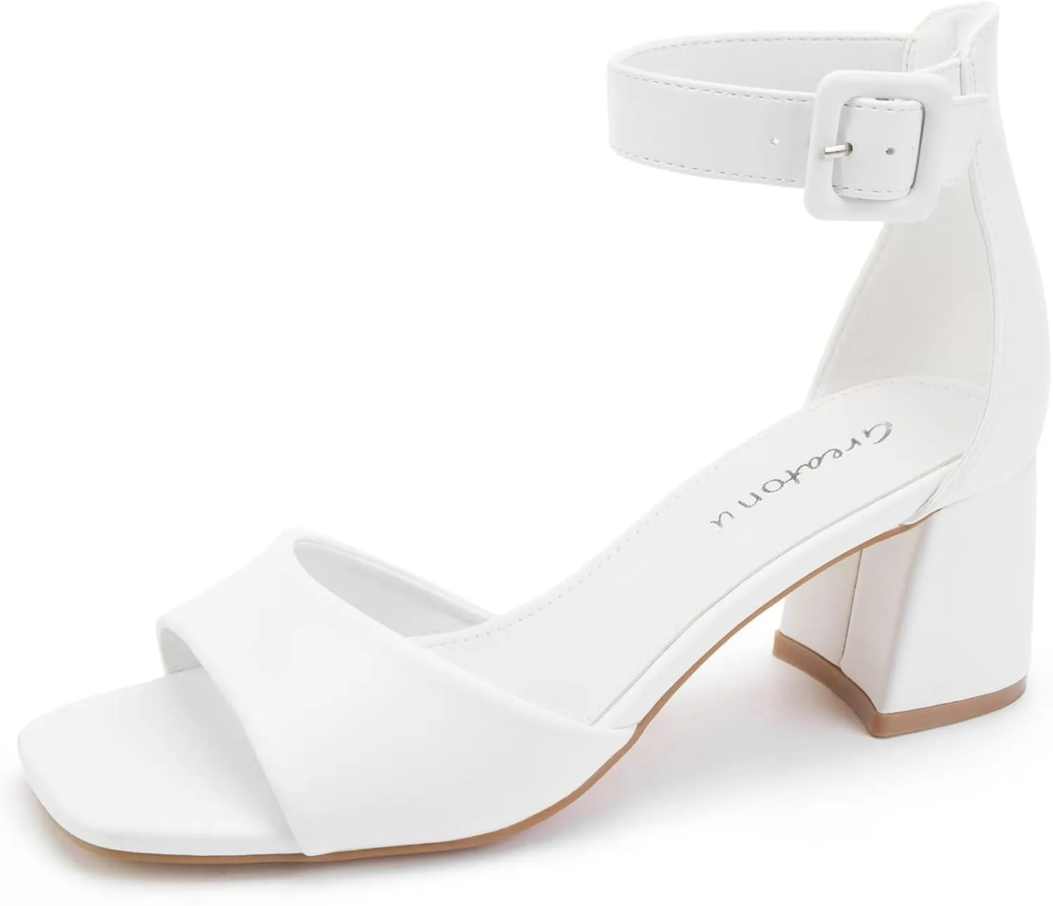 Greatonu Sandals For Women 2025 Women's Ankle Strap Block Heels Dress Shoes Open Toe Heeled Sandals