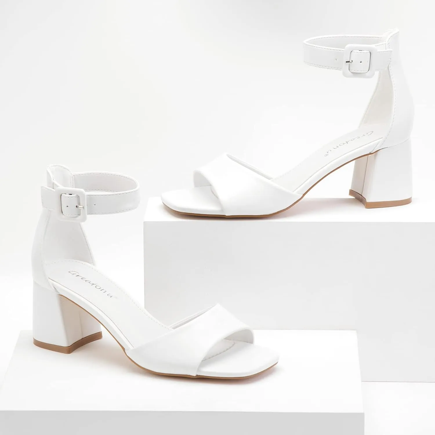 Greatonu Sandals For Women 2025 Women's Ankle Strap Block Heels Dress Shoes Open Toe Heeled Sandals