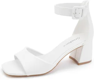 Greatonu Sandals For Women 2025 Women's Ankle Strap Block Heels Dress Shoes Open Toe Heeled Sandals