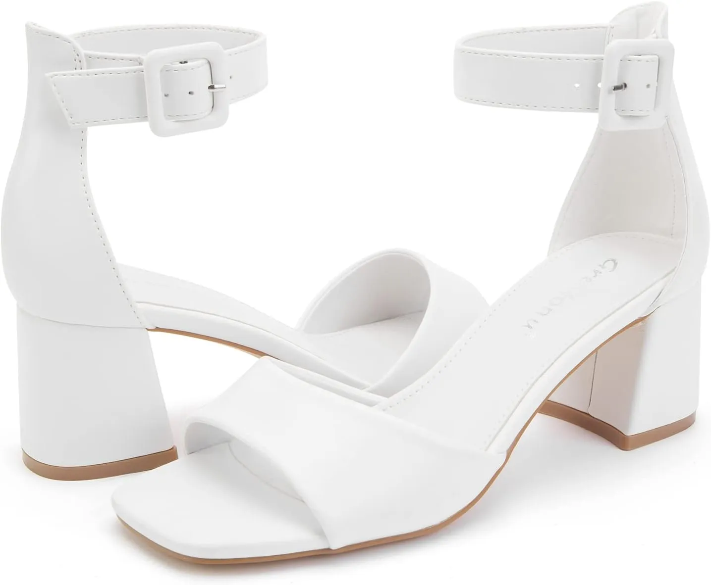 Greatonu Sandals For Women 2025 Women's Ankle Strap Block Heels Dress Shoes Open Toe Heeled Sandals