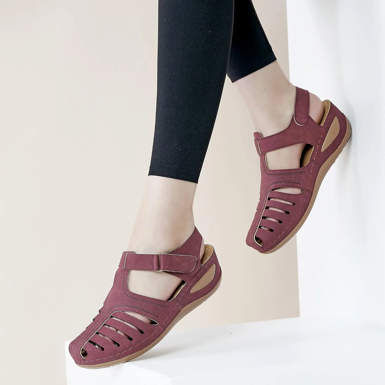 HARENCE Womens Sandals Wedge Shoes: Comfortable Ankle Strap Closed Toe Summer Platform Sandals Casual Bohemia Gladiator Outdoor Wedges