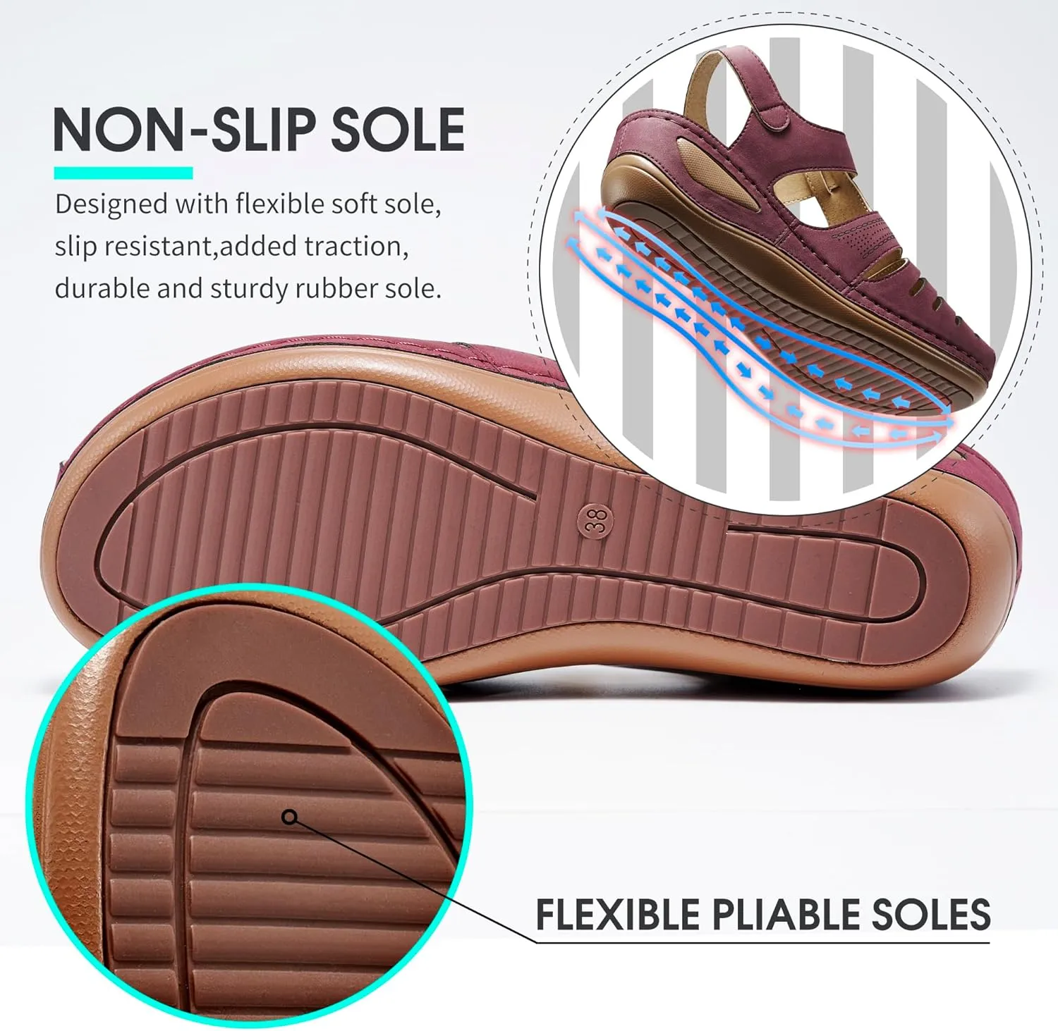 HARENCE Womens Sandals Wedge Shoes: Comfortable Ankle Strap Closed Toe Summer Platform Sandals Casual Bohemia Gladiator Outdoor Wedges