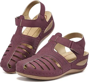 HARENCE Womens Sandals Wedge Shoes: Comfortable Ankle Strap Closed Toe Summer Platform Sandals Casual Bohemia Gladiator Outdoor Wedges