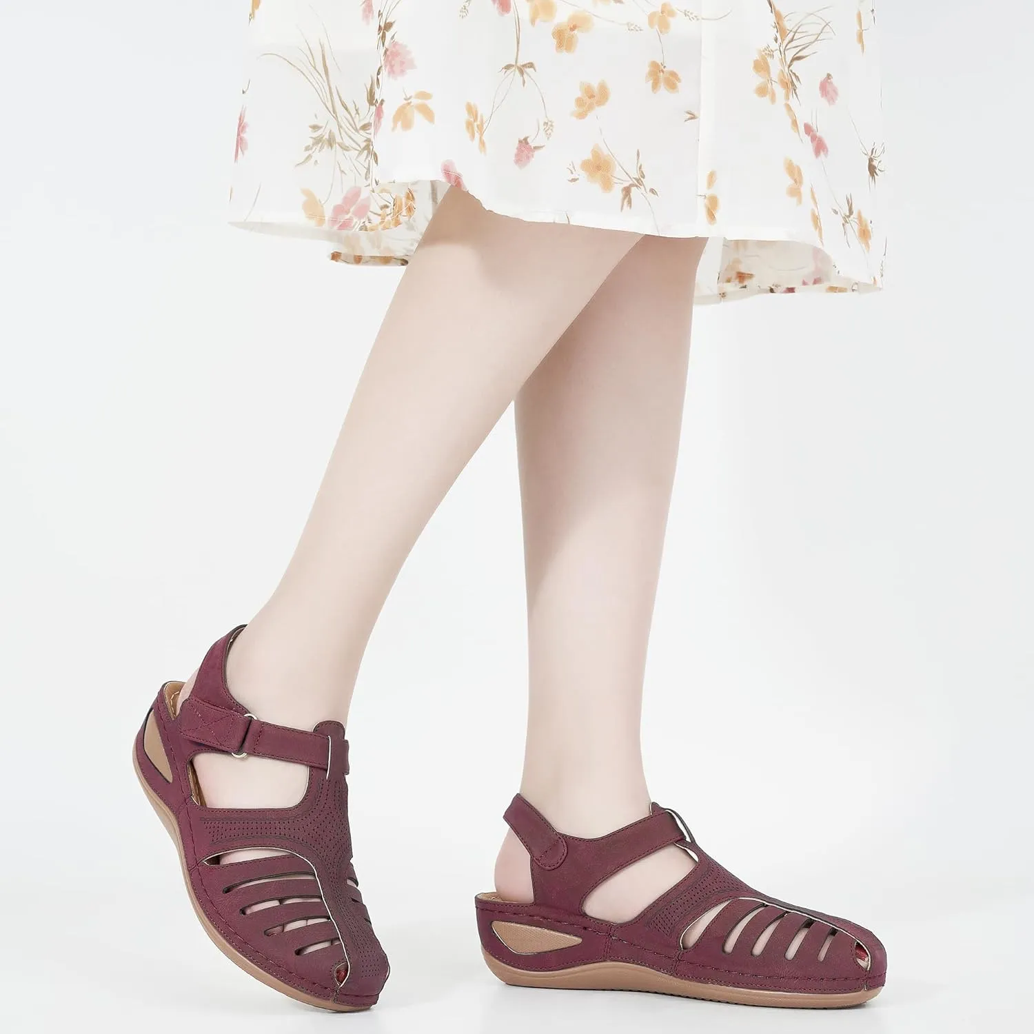 HARENCE Womens Sandals Wedge Shoes: Comfortable Ankle Strap Closed Toe Summer Platform Sandals Casual Bohemia Gladiator Outdoor Wedges