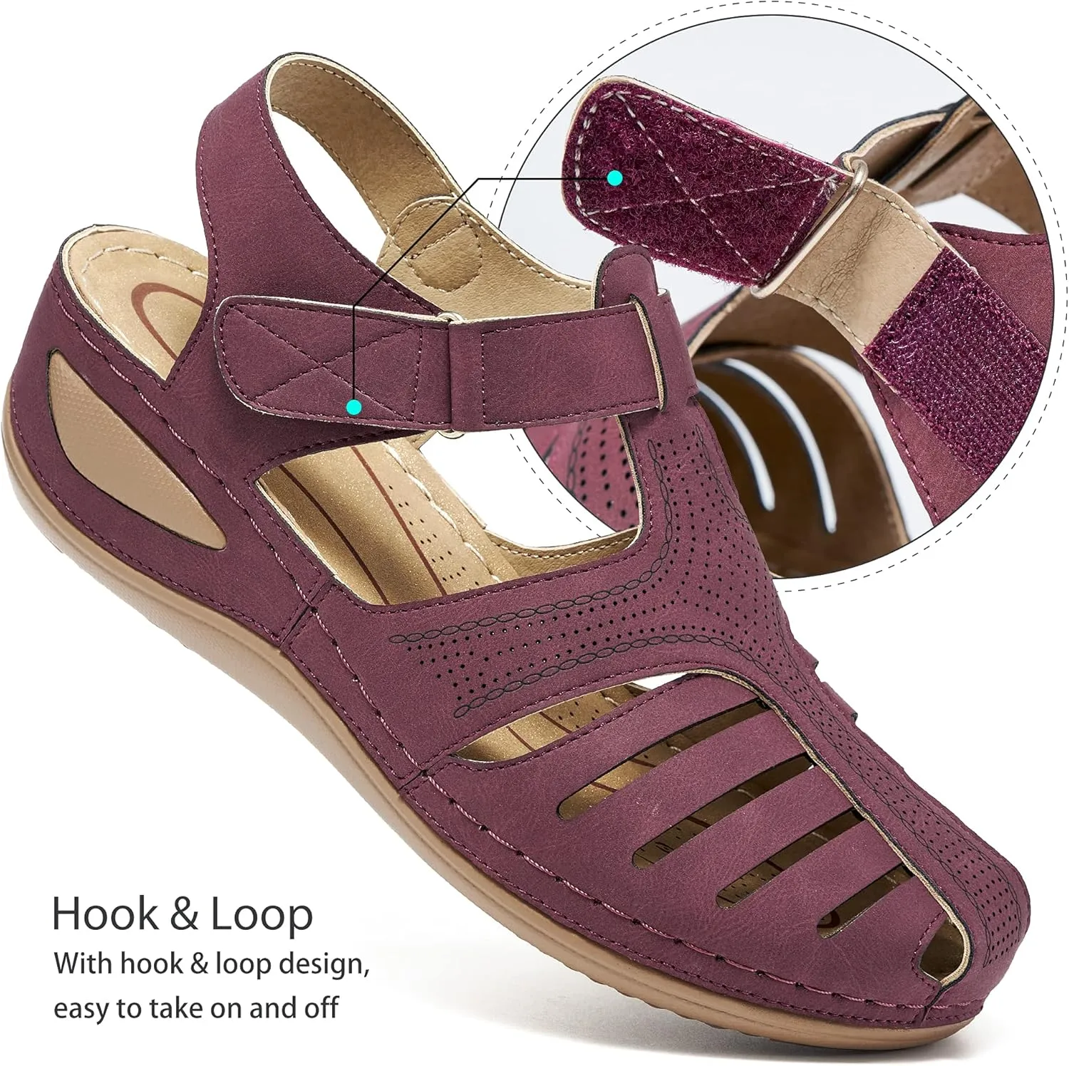 HARENCE Womens Sandals Wedge Shoes: Comfortable Ankle Strap Closed Toe Summer Platform Sandals Casual Bohemia Gladiator Outdoor Wedges