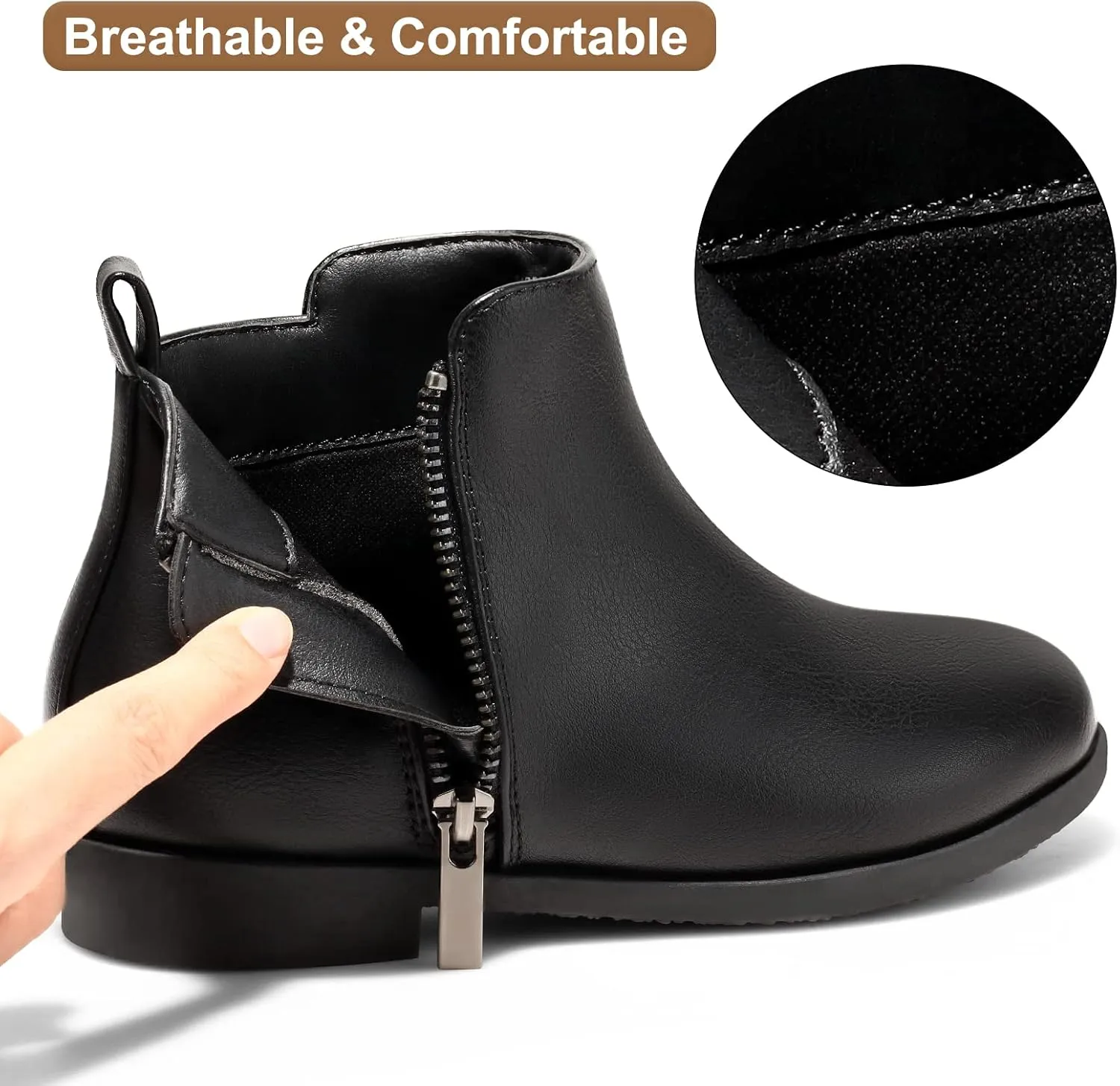 Harvest Land Girl Boots Kids Ankle Boots Warm Side Zipper Low Heel Short Booties Winter Anti-Slip Outdoor Shoes for Little Kids/Big Kids