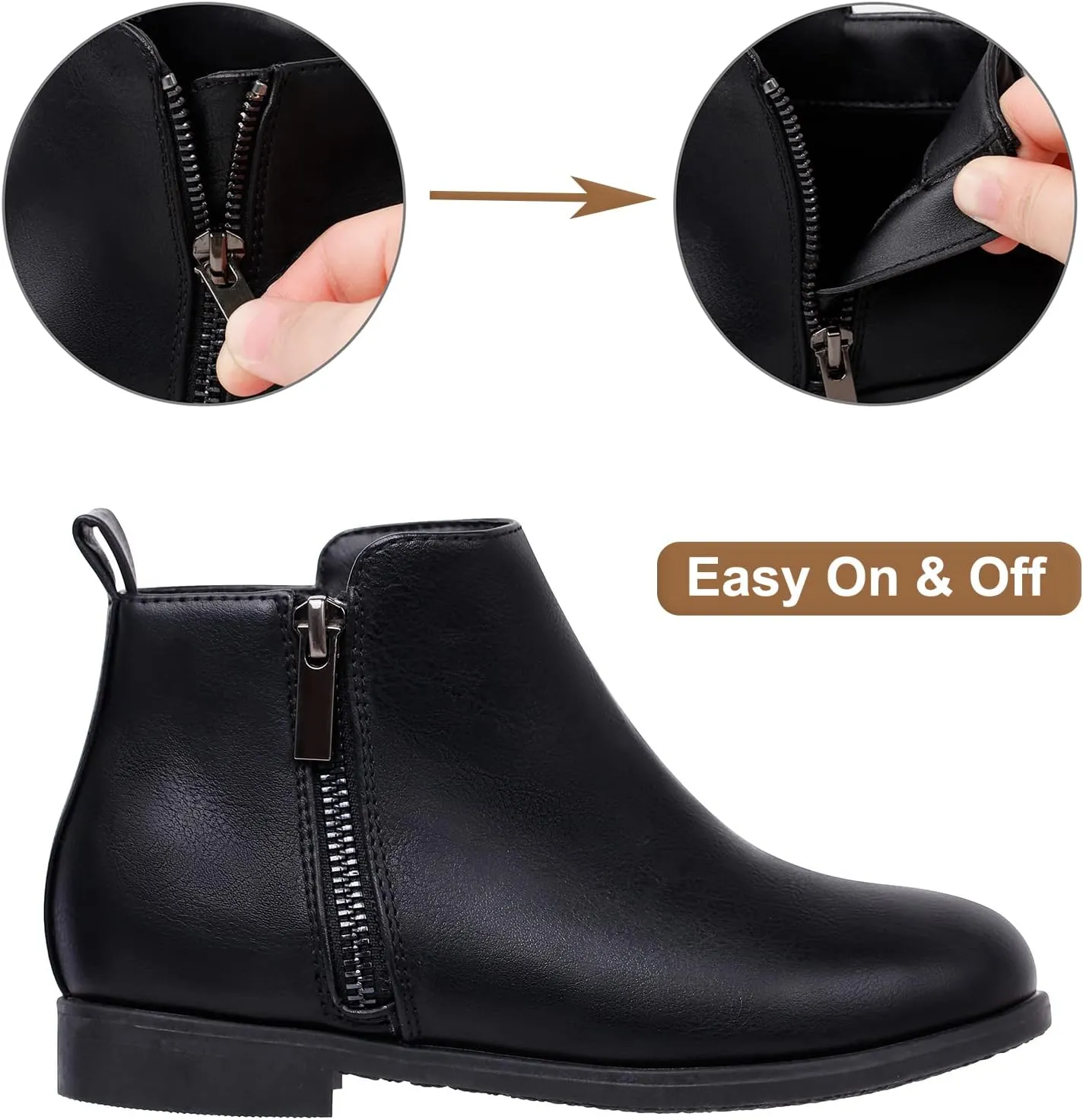 Harvest Land Girl Boots Kids Ankle Boots Warm Side Zipper Low Heel Short Booties Winter Anti-Slip Outdoor Shoes for Little Kids/Big Kids