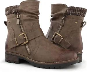 Hawkwell Women's Combat Boots Fashion Side Zipper Buckle Ankle Booties