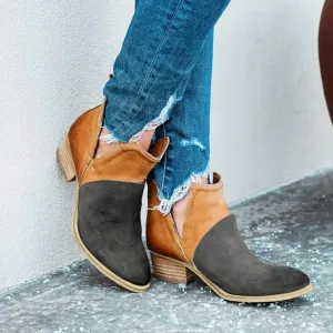 Hbeylia Women's Ankle Booties Fashion Casual Suede Pointed Toe V Cut Chunky Mid Heels Ankle Boots Western Cowboy Dress Short Boots For Women Ladies