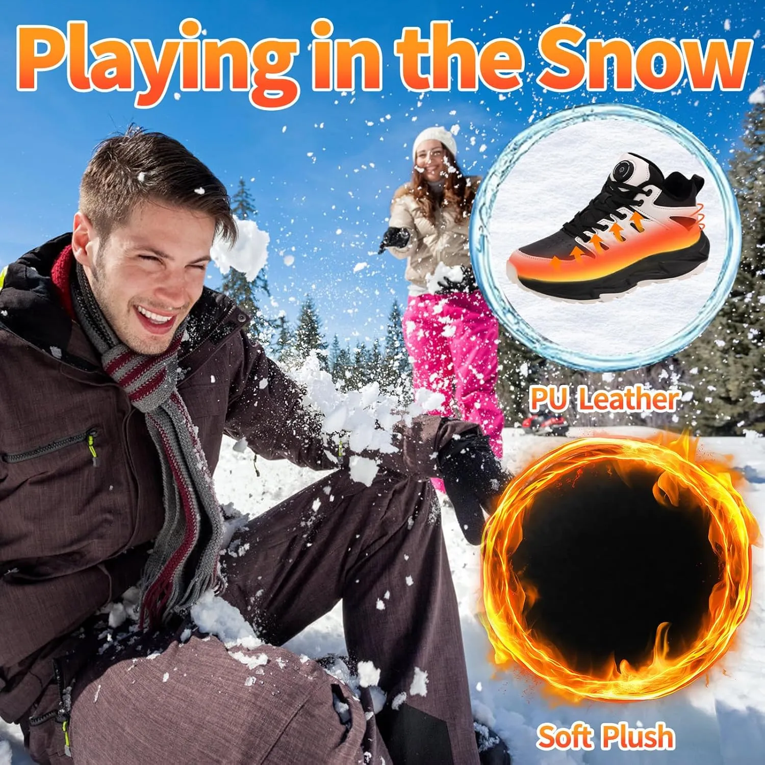Heated Sneakers for Women Men - Rechargeable Electric Heated Shoes with 3 Heating Levels, Waterproof Upper, Non-Slip Rubber Sole, Winter Warmth Footwear for Hiking Outdoor Activities