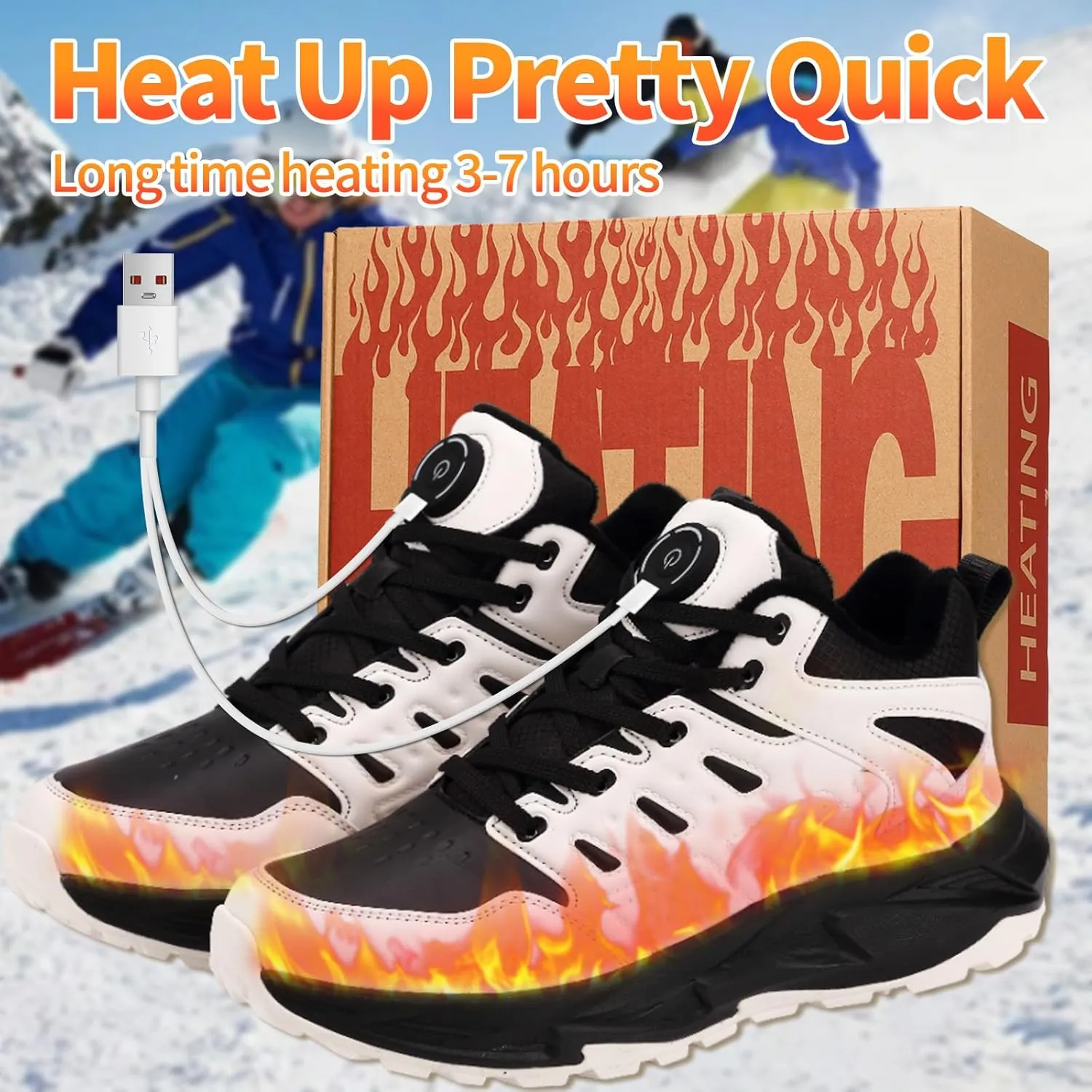 Heated Sneakers for Women Men - Rechargeable Electric Heated Shoes with 3 Heating Levels, Waterproof Upper, Non-Slip Rubber Sole, Winter Warmth Footwear for Hiking Outdoor Activities