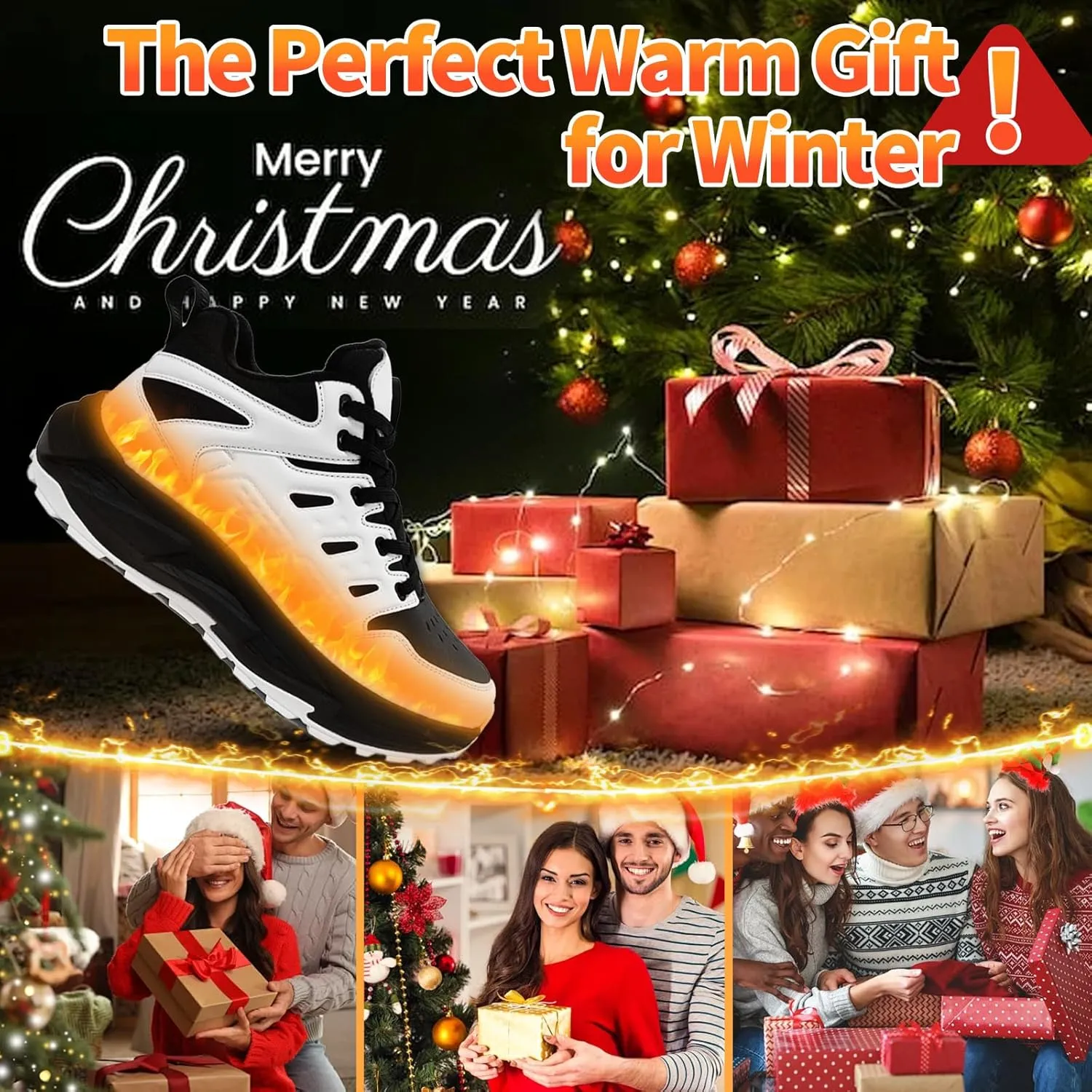 Heated Sneakers for Women Men - Rechargeable Electric Heated Shoes with 3 Heating Levels, Waterproof Upper, Non-Slip Rubber Sole, Winter Warmth Footwear for Hiking Outdoor Activities