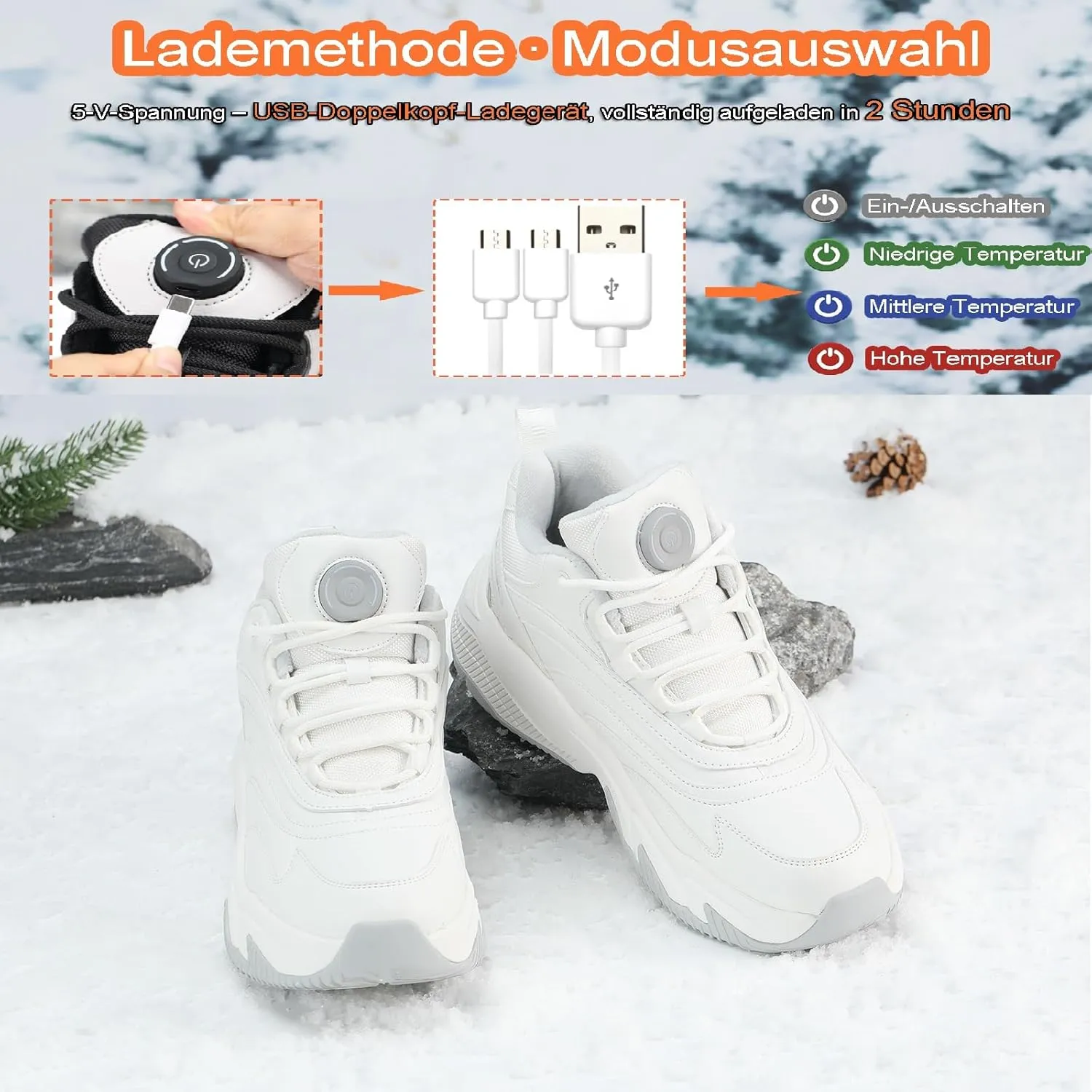 Heated Sports Shoes, Electric Foot Warmer with 4000mAh Battery, USB Rechargeable, Unisex, Black