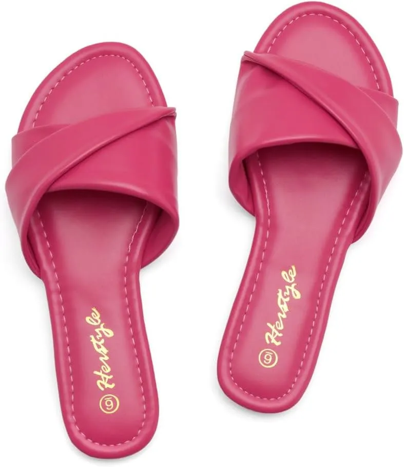 Herstyle MARLENA Women’s Flat Sandals, Fashion Slides Comfortable Casual Sandals with Round Open Toe and Single Band – Dressy Slip-On Slippers for Summer