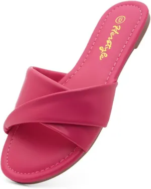 Herstyle MARLENA Women’s Flat Sandals, Fashion Slides Comfortable Casual Sandals with Round Open Toe and Single Band – Dressy Slip-On Slippers for Summer
