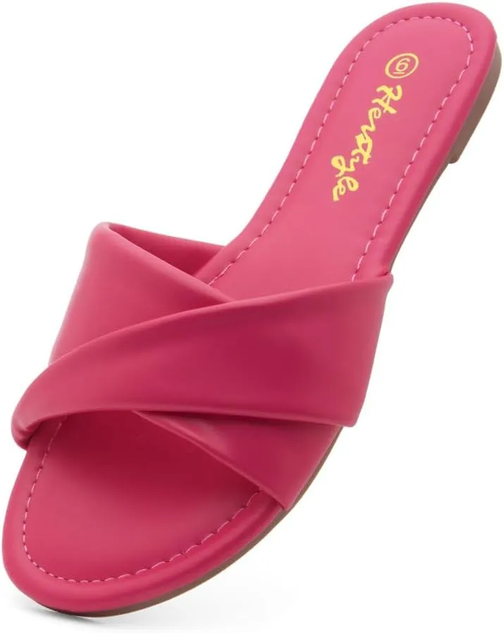 Herstyle MARLENA Women’s Flat Sandals, Fashion Slides Comfortable Casual Sandals with Round Open Toe and Single Band – Dressy Slip-On Slippers for Summer