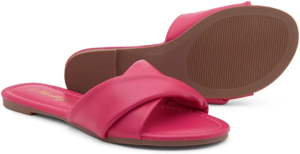 Herstyle MARLENA Women’s Flat Sandals, Fashion Slides Comfortable Casual Sandals with Round Open Toe and Single Band – Dressy Slip-On Slippers for Summer