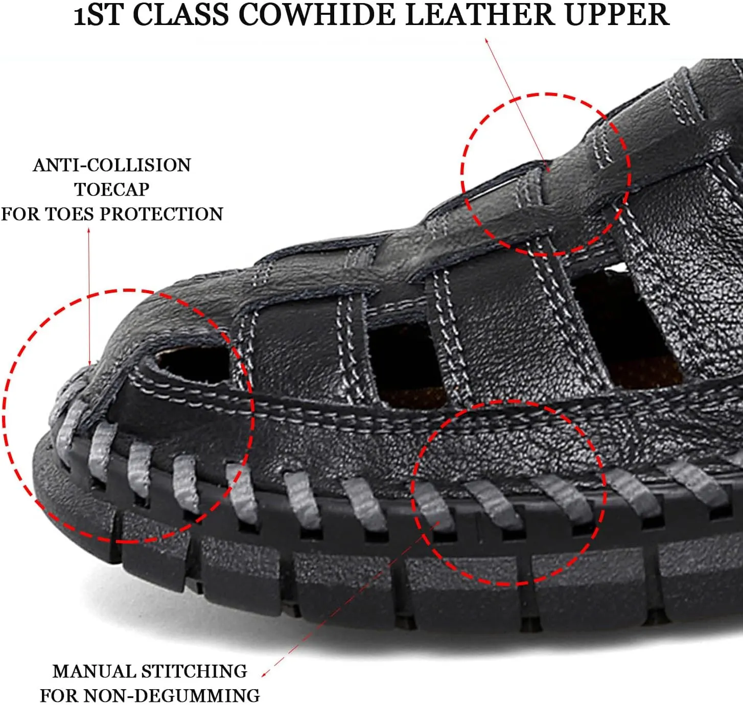 HESBITEUL Men's Sport Sandals Outdoor Hiking Sandals Closed Toe Leather Athletic Lightweight Trail Walking Casual Sandals Water Arch Support & Non-slipping Outsole