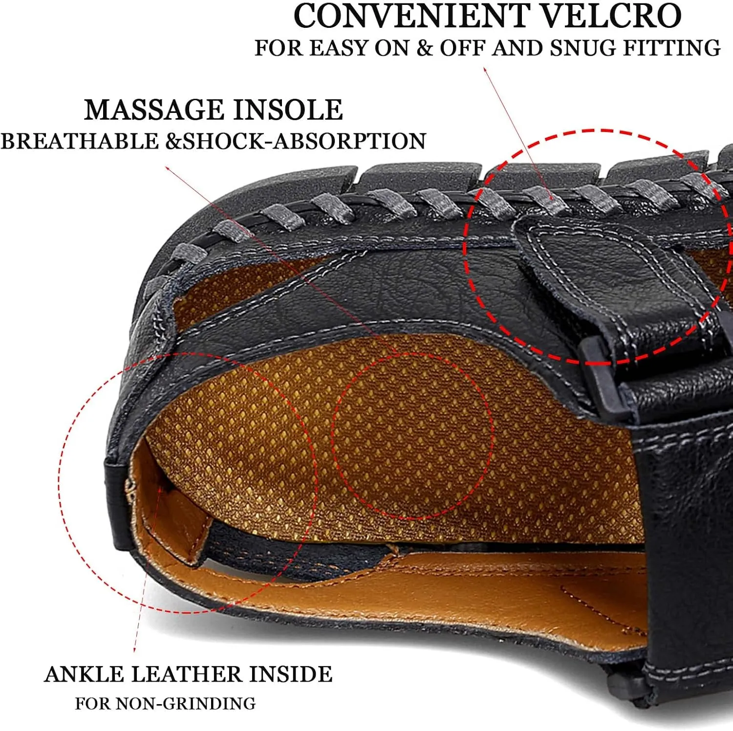HESBITEUL Men's Sport Sandals Outdoor Hiking Sandals Closed Toe Leather Athletic Lightweight Trail Walking Casual Sandals Water Arch Support & Non-slipping Outsole