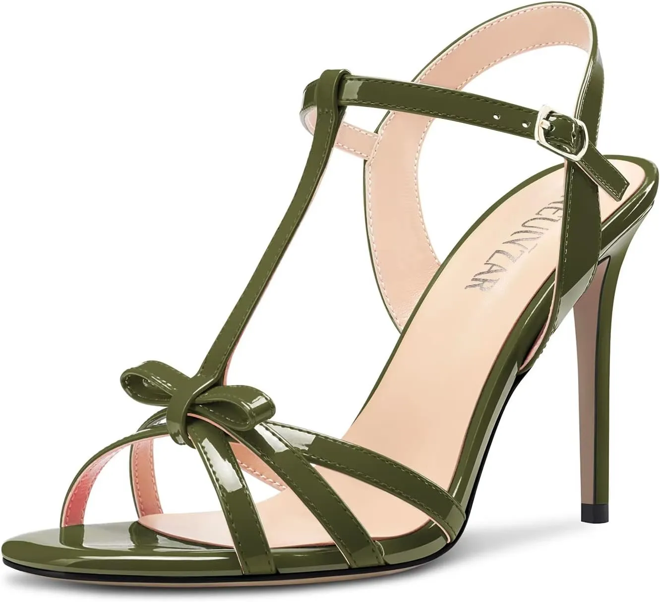 HEUIVZAR Women Stiletto High Heel Peep Open Toe Sandals Ankle Strap T-strap Bow-knot Prom Dress 3.9 Inches Heels