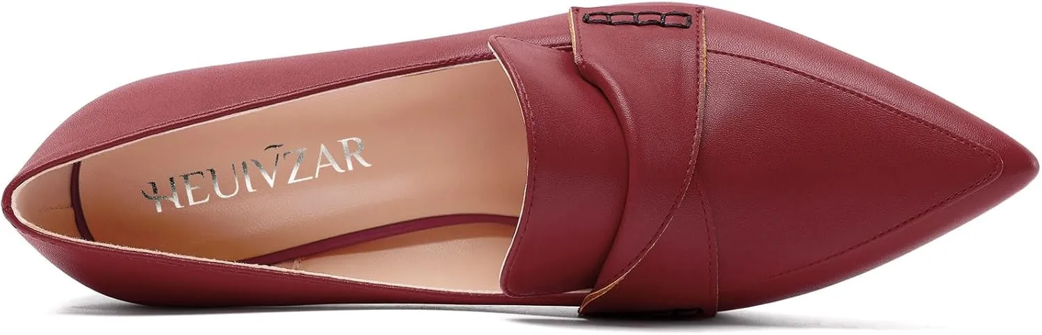 HEUIVZAR Womens Chunky Block Mid Heel Pumps Pointed Toe Slip-on Loafers Shoes Dress Office Casual 3.2 Inches Heels