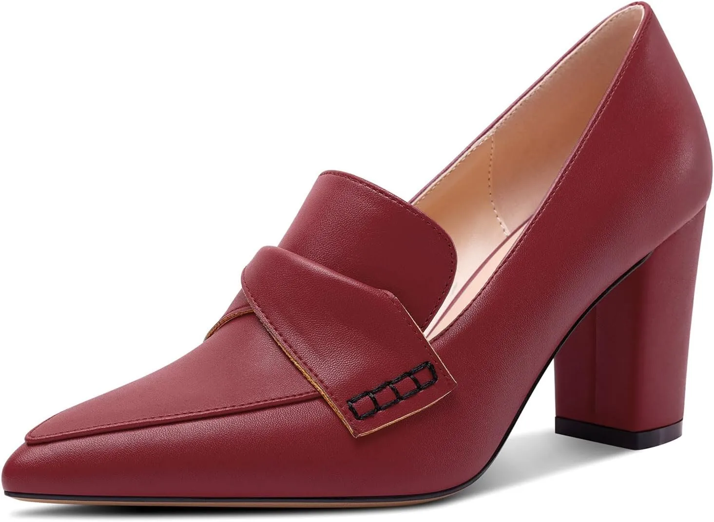 HEUIVZAR Womens Chunky Block Mid Heel Pumps Pointed Toe Slip-on Loafers Shoes Dress Office Casual 3.2 Inches Heels