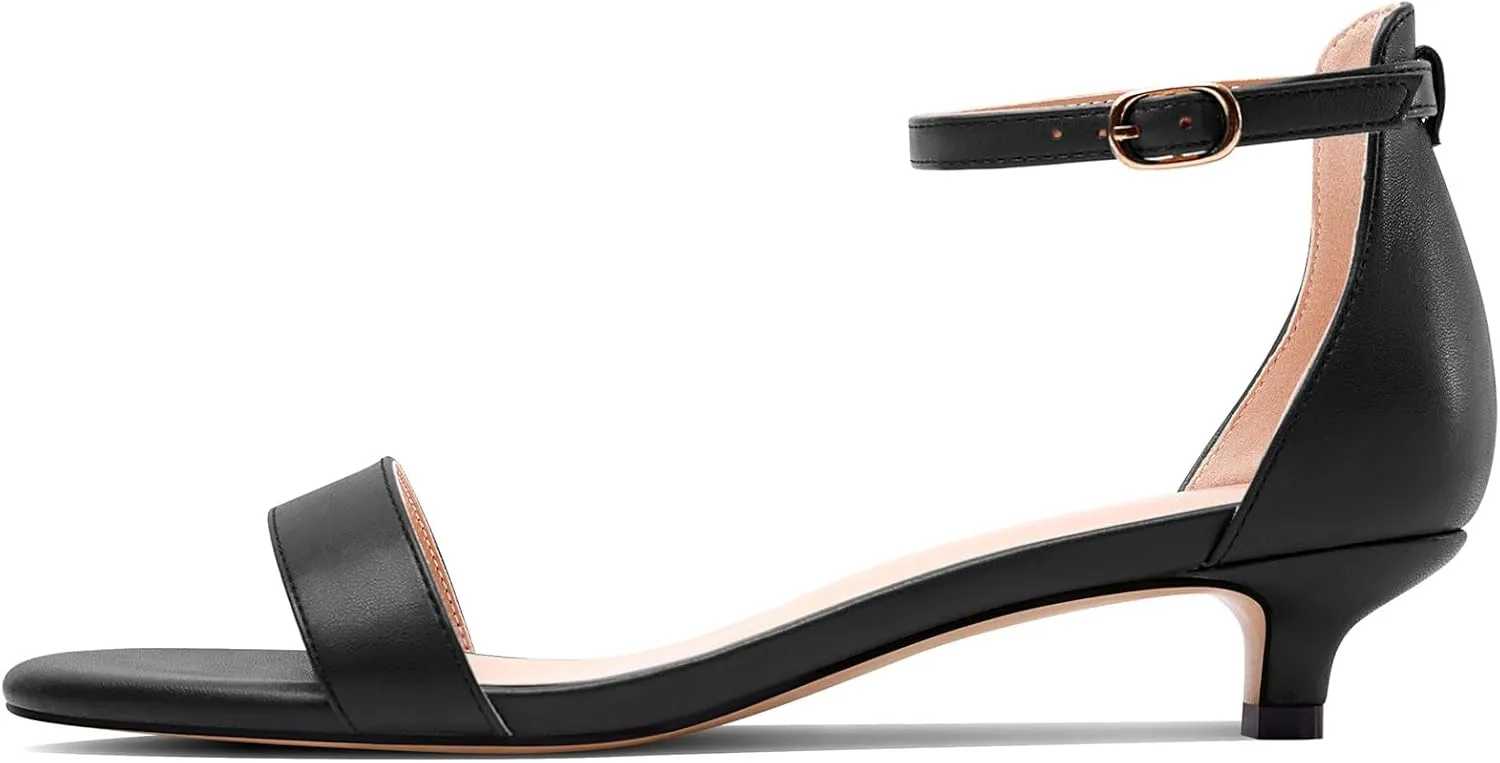 HEUIVZAR Womens Kitten Low Heel Open Toe Ankle Strap Sandals Dress Buckle Office Prom Summer Shoes 1.2 Inches Heels