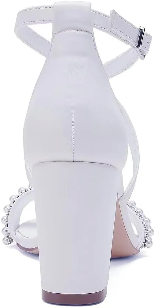 High Block Heel Wedding Sandals for Bride Cross Strap Women Heeled Sandal Open Toe Bridal Shoes
