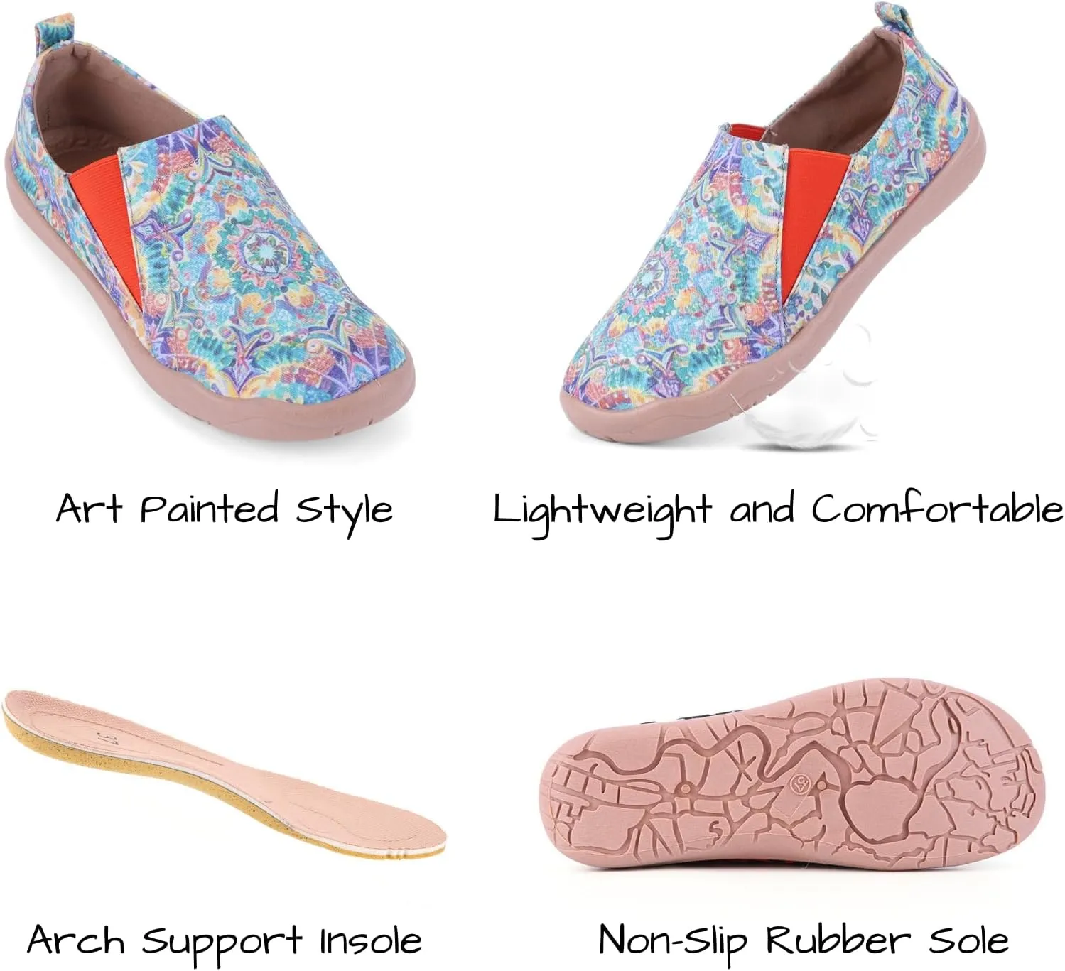 HiGropcore Women's Art Painted Casual Loafers Slip On Canvas Walking Shoes Comfortable Lightweight Ladies Travel Shoes