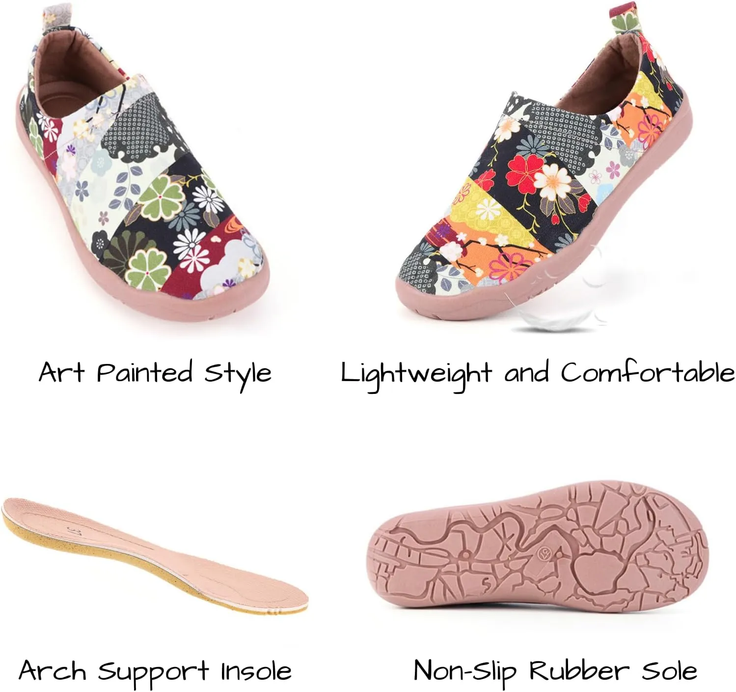 HiGropcore Women's Art Painted Casual Loafers Slip On Canvas Walking Shoes Comfortable Lightweight Ladies Travel Shoes