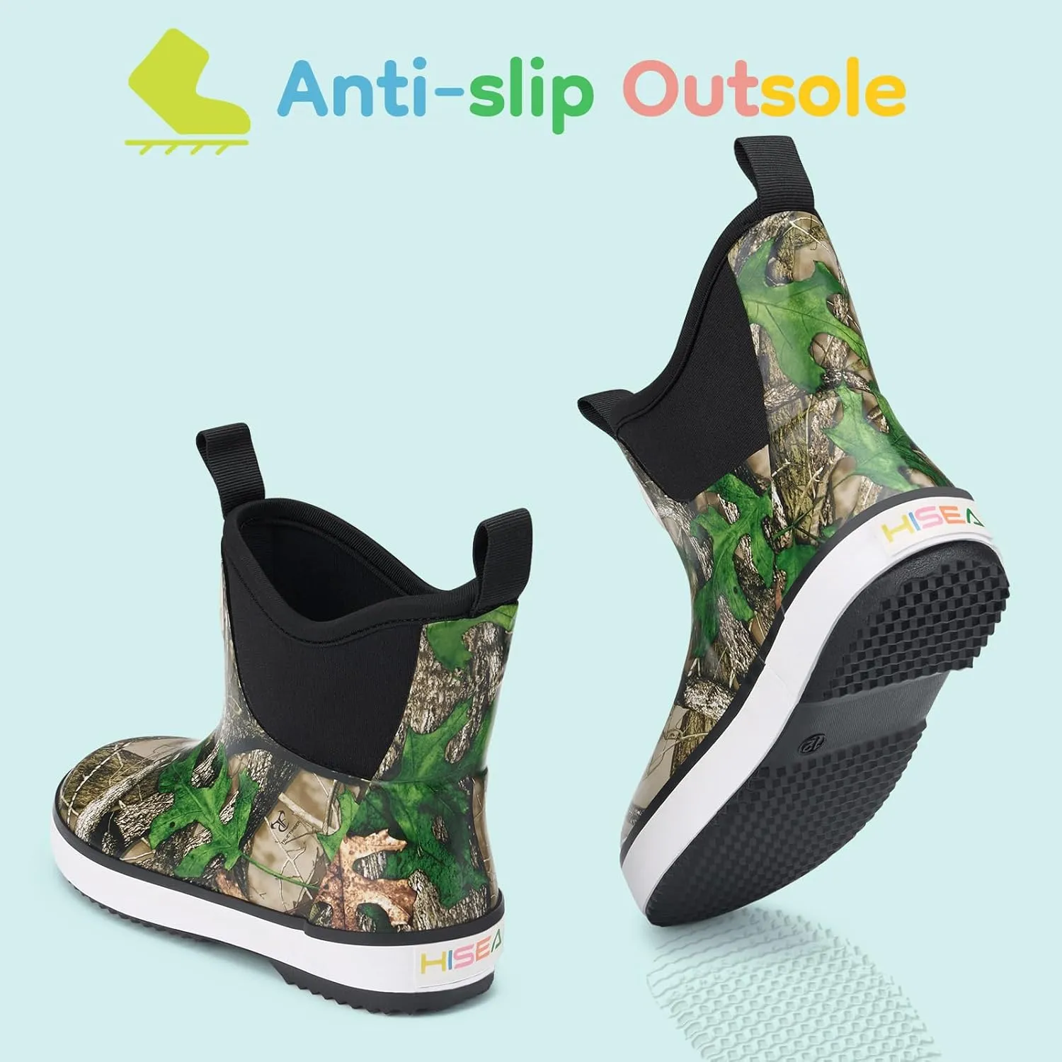 HISEA Kid's Deck Boots Waterproof Lightweight Ankle Rain Boots for Boys Girls Rubber Boots Non-slip Child Rain Shoes