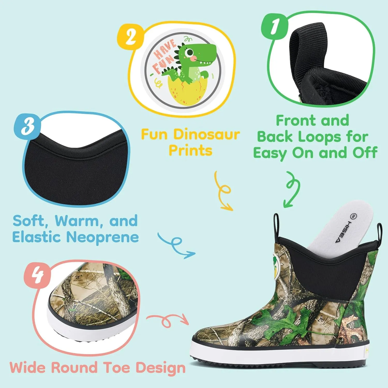 HISEA Kid's Deck Boots Waterproof Lightweight Ankle Rain Boots for Boys Girls Rubber Boots Non-slip Child Rain Shoes