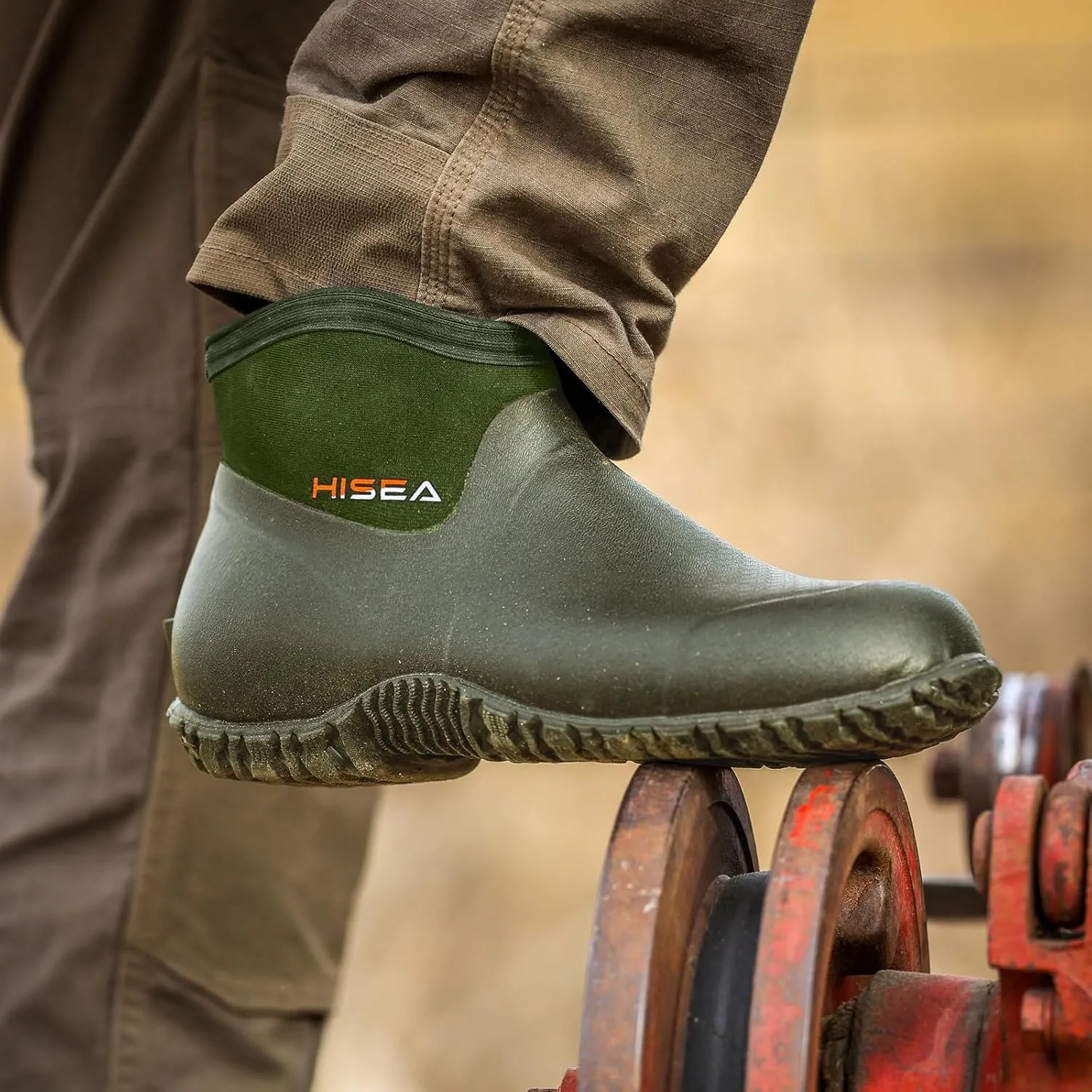 HISEA Men's Rain Boots, Ankle Height Garden Shoes Waterproof Insulated Rubber Neoprene Mud Boots Anti-Slip Outdoor Work Booties for Gardening Farming Camping Fishing and Yard Working