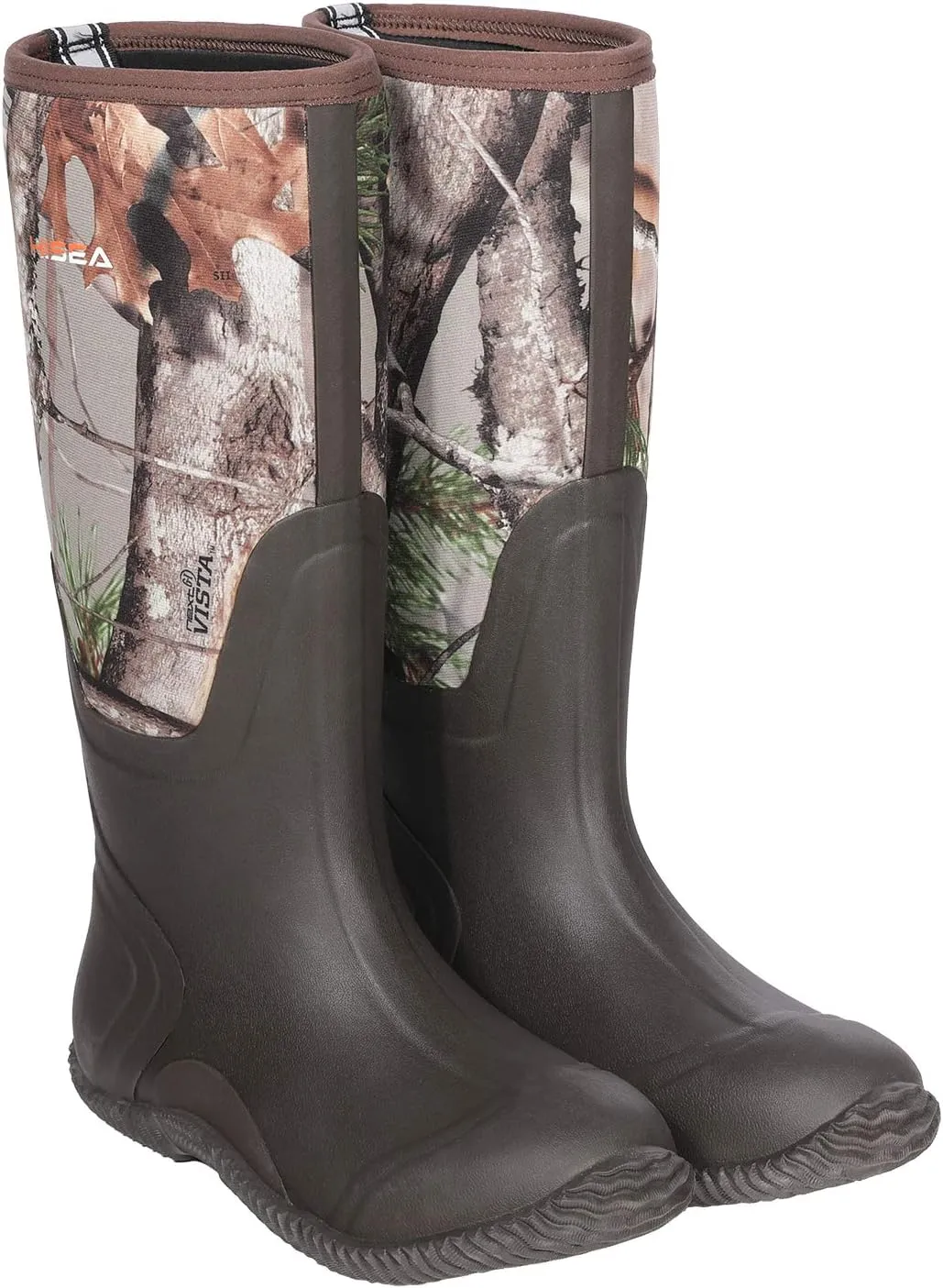 HISEA Men's Rain Boots, Waterproof Durable Insulated Rubber Boots for Men, 5 mm Neoprene Outdoor Mud Fishing Hunting Boots for Multi-Season (Black, Camo & Brown)
