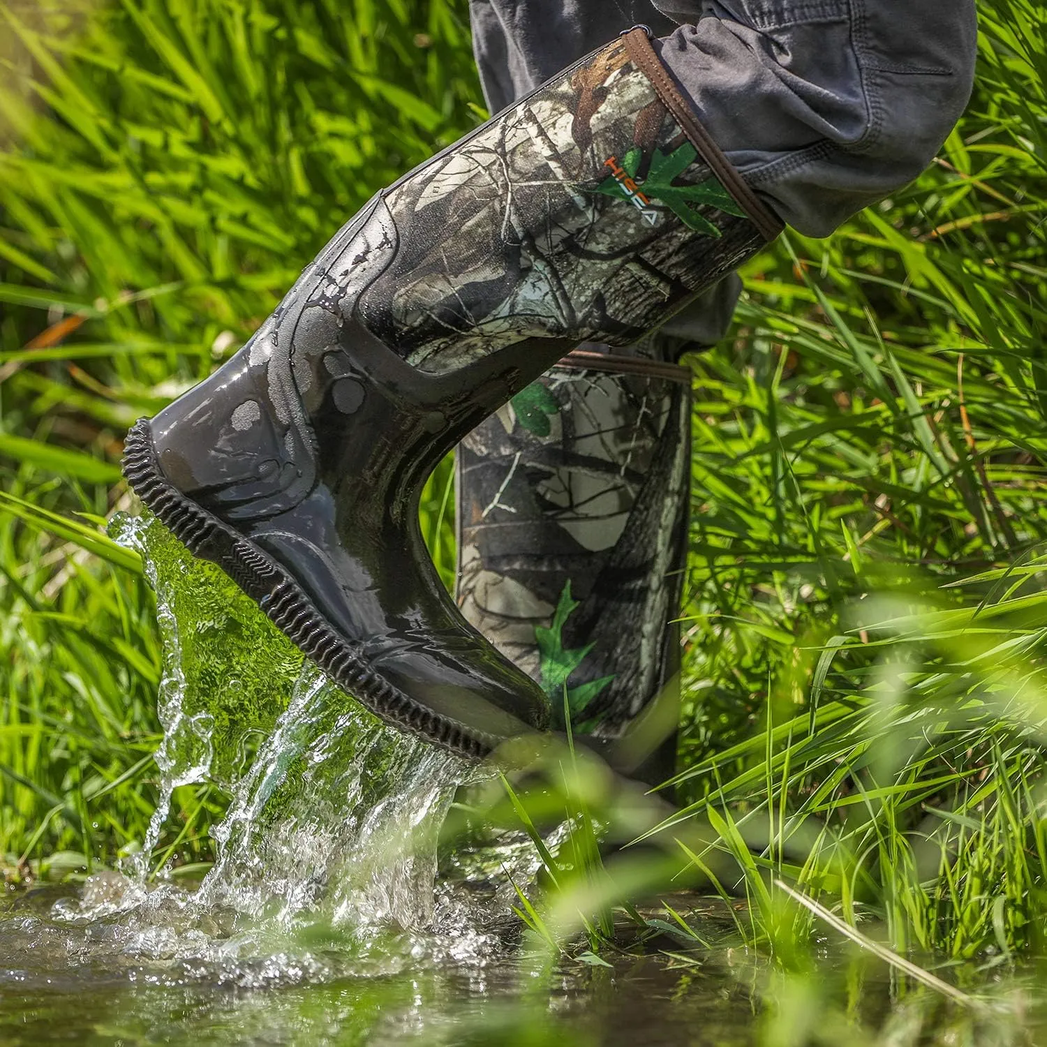 HISEA Men's Rain Boots, Waterproof Durable Insulated Rubber Boots for Men, 5 mm Neoprene Outdoor Mud Fishing Hunting Boots for Multi-Season (Black, Camo & Brown)