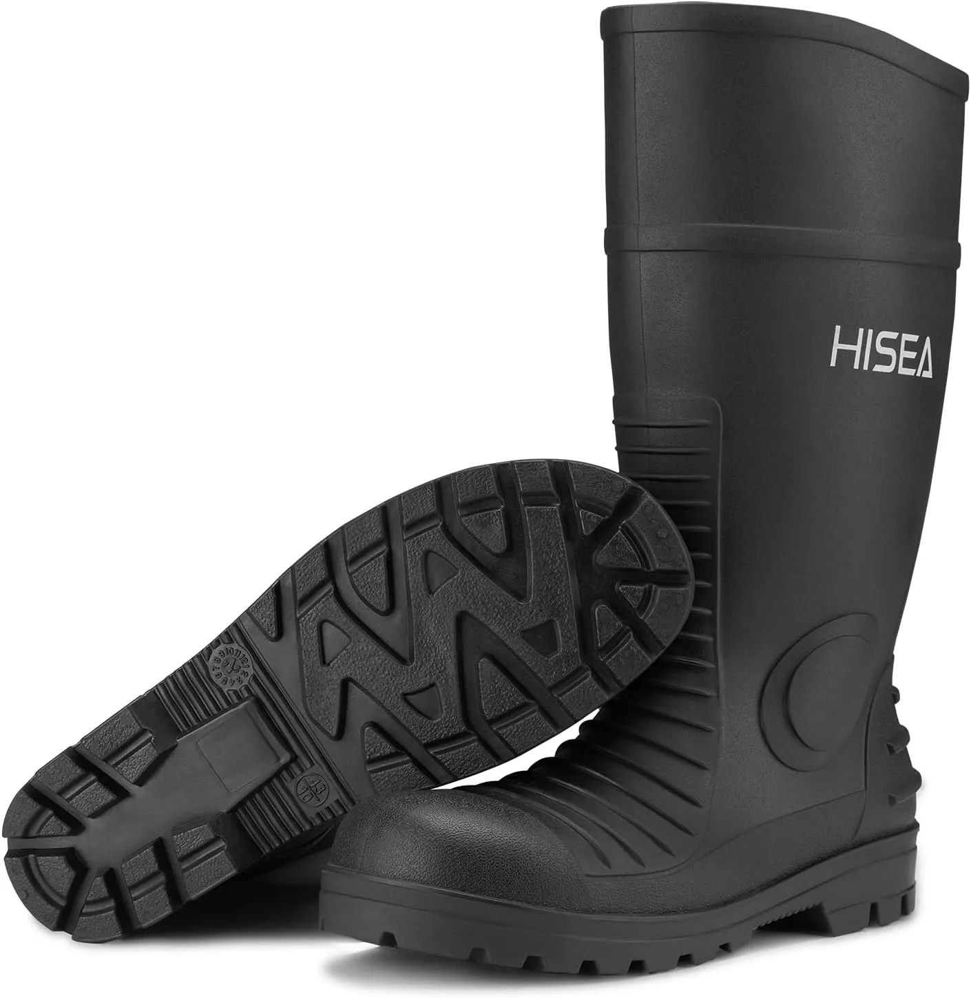 HISEA Men's Steel Toe Rain Boots PVC Rubber Boots, Waterproof Garden Fishing Outdoor Work Boots, Durable Slip Resistant Knee Boots for Agriculture and Industrial Working