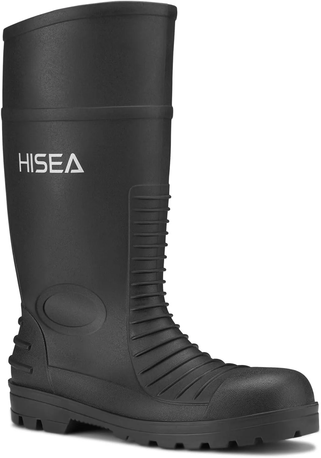 HISEA Men's Steel Toe Rain Boots PVC Rubber Boots, Waterproof Garden Fishing Outdoor Work Boots, Durable Slip Resistant Knee Boots for Agriculture and Industrial Working