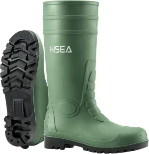 HISEA Men's Steel Toe Rain Boots PVC Rubber Boots, Waterproof Garden Fishing Outdoor Work Boots, Durable Slip Resistant Knee Boots for Agriculture and Industrial Working