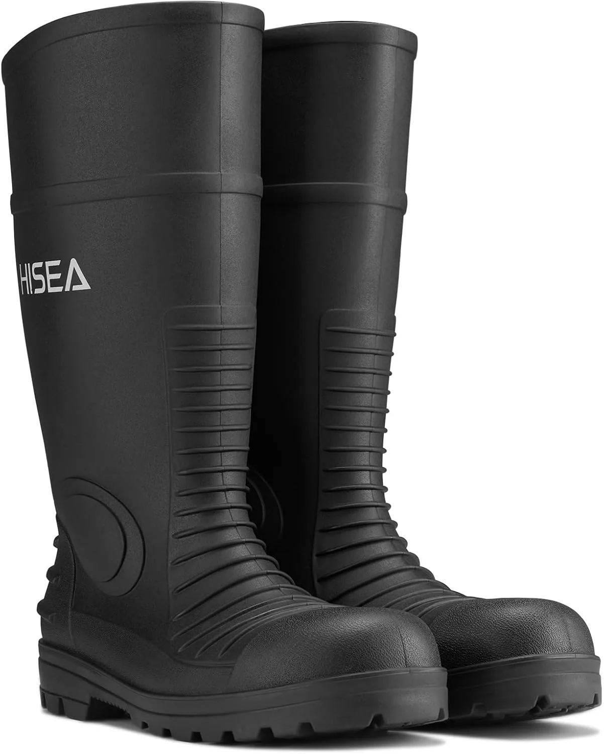 HISEA Men's Steel Toe Rain Boots PVC Rubber Boots, Waterproof Garden Fishing Outdoor Work Boots, Durable Slip Resistant Knee Boots for Agriculture and Industrial Working
